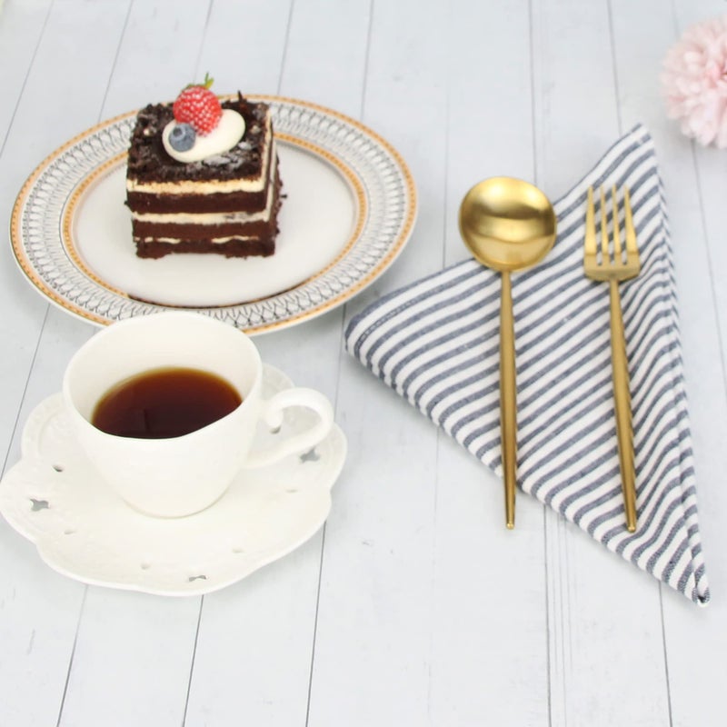INFEI Plain Striped Cotton Linen Blended Dinner Cloth Napkins - Set of 12 (17 x 17 inches) - for Events & Home Use (Navy) - Image 2